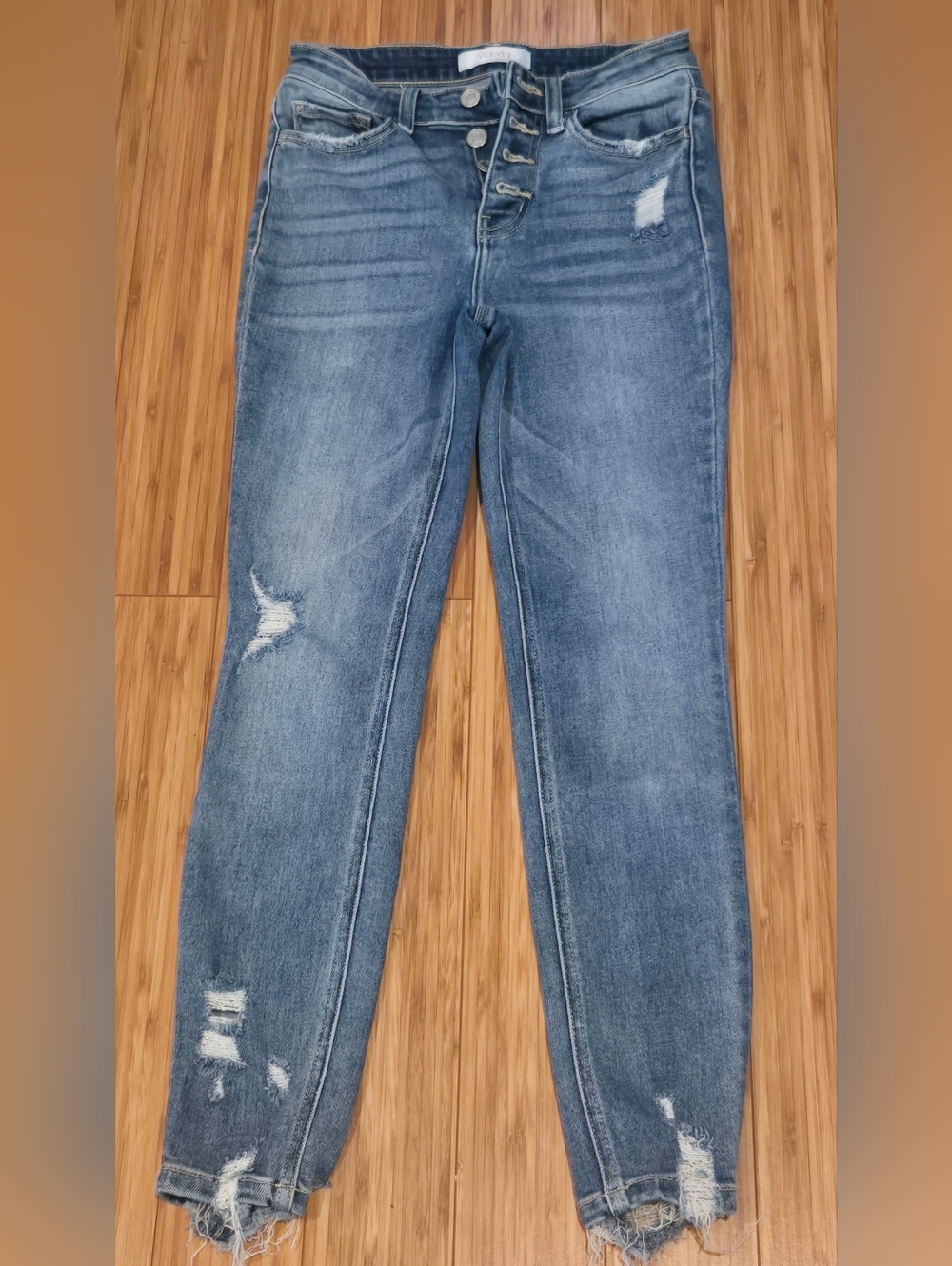 Vervet Washed Blue Distressed Jeans with Button-Fly